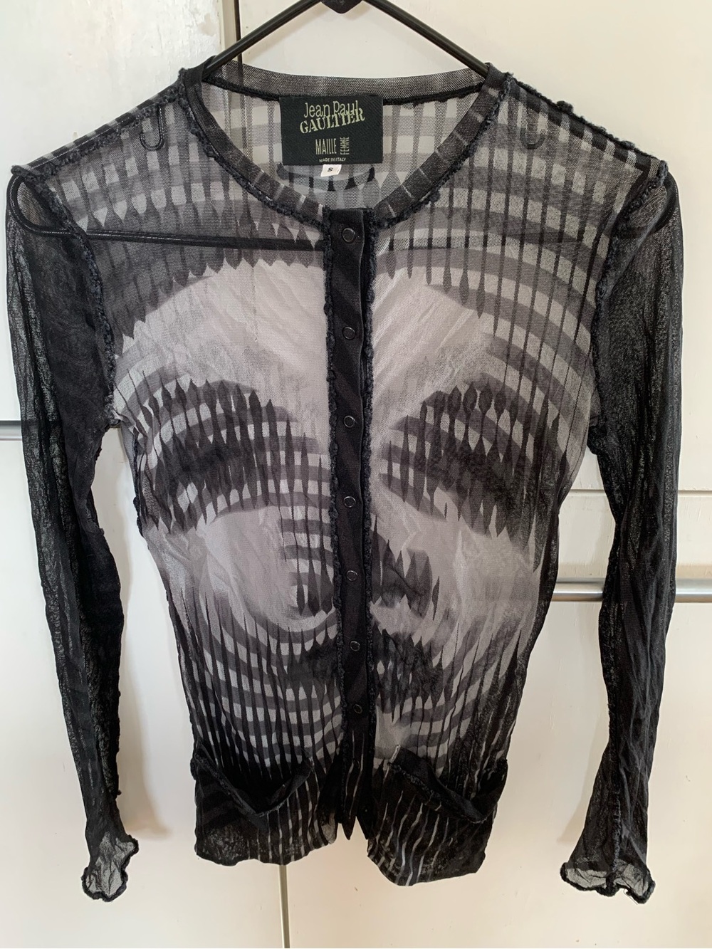 Jean Paul Gaultier Vintage AW 2001 Greta Garbo Print Sheer Mesh Snap button top - Picture 2 of 8